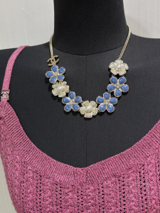 Chanel Crystal Blue Camellia Flower Necklaces Chanel Crystal Blue Camellia Flower Necklaces