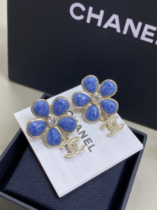 Chanel Crystal CC Logo Blue Camellia Flower Earrings Chanel Crystal CC Logo Blue Camellia Flower Earrings