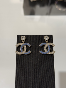 Chanel Crystal CC Pendant Earrings Blue Chanel Crystal CC Pendant Earrings Blue