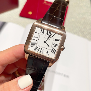 Cartier Santos Dumont Quartz Rose Gold White Dial Dark Brown Leather Strap Watch Cartier Santos Dumont Quartz Rose Gold White Dial Dark Brown Leather Strap Watch
