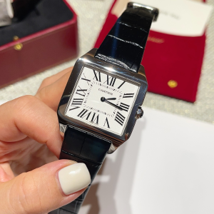 Cartier Santos Dumont Quartz White Gold White Dial Black Leather Strap Watch Cartier Santos Dumont Quartz White Gold White Dial Black Leather Strap Watch