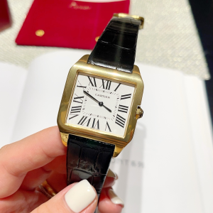 Cartier Santos Dumont Quartz Yellow Gold White Dial Black Leather Strap Watch Cartier Santos Dumont Quartz Yellow Gold White Dial Black Leather Strap Watch