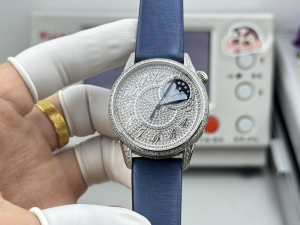 Vacheron Constantin Egerie Moon Phase White Gold Diamonds Paved Dial Watch Blue Strap 37MM Vacheron Constantin Egerie Moon Phase White Gold Diamonds Paved Dial Watch Blue Strap 37MM