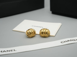 Chanel Coco Mark Gold Button Earrings