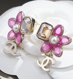 Chanel Pink Flower CC Logo Earrings