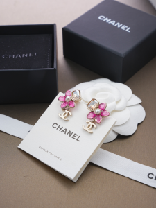 Chanel Pink Flower CC Logo Earrings