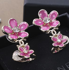 Chanel Pink Flower CC Logo Earrings