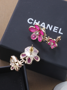 Chanel Pink Flower CC Logo Earrings