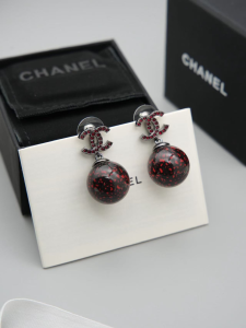 Chanel Red Black Pearl CC Logo Earrings