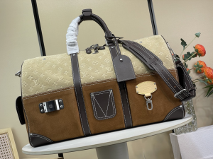 Louis Vuitton Keepall Bandouliere 50 Travel Bag Beige Brown Suede Leather Louis Vuitton Keepall Bandouliere 50 Travel Bag Beige Brown Suede Leather