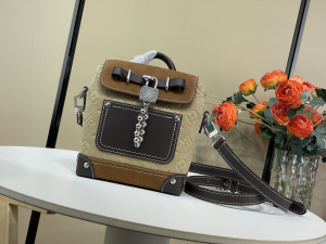 Louis Vuitton Nano Steamer Backpack Bag Beige Brown Suede Leather Louis Vuitton Nano Steamer Backpack Bag Beige Brown Suede Leather