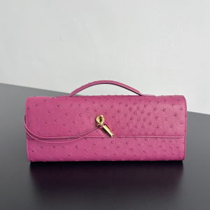 Bottega Veneta Long Clutch Andiamo Bag with Handle Fuchsia Ostrich Leather Bottega Veneta Long Clutch Andiamo Bag with Handle Fuchsia Ostrich Leather