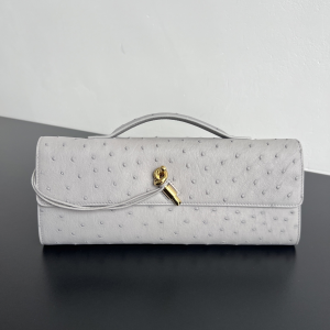 Bottega Veneta Long Clutch Andiamo Bag with Handle Gray Ostrich Leather Bottega Veneta Long Clutch Andiamo Bag with Handle Gray Ostrich Leather