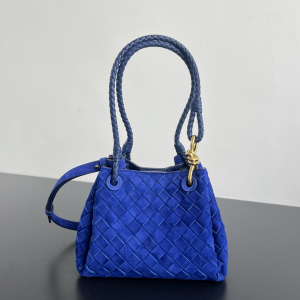 Bottega Veneta Small Andiamo Parachute Bucket Shoulder Crossbody Bag Blue Suede Woven Leather Bottega Veneta Small Andiamo Parachute Bucket Shoulder Crossbody Bag Blue Suede Woven Leather