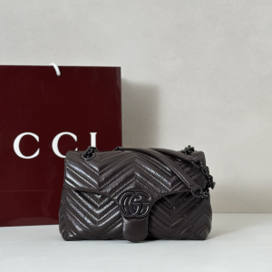 Gucci GG Marmont Small Shoulder Bag Dark Brown Matelasse Chevron Leather Gucci GG Marmont Small Shoulder Bag Dark Brown Matelasse Chevron Leather
