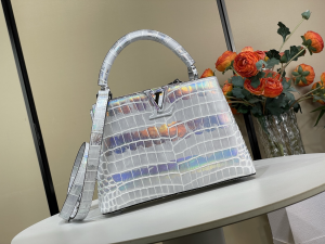 Louis Vuitton Capucines BB Silver Crocodilien Brillant Leather Tote Shoulder Bag Louis Vuitton Capucines BB Silver Crocodilien Brillant Leather Tote Shoulder Bag