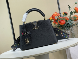 Louis Vuitton LVxTM Capucines Mini Tote Shoulder Bag Black Grained Leather Louis Vuitton LVxTM Capucines Mini Tote Shoulder Bag Black Grained Leather