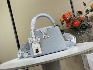 Louis Vuitton LVxTM Capucines Mini Tote Shoulder Bag Light Blue Grained Leather Louis Vuitton LVxTM Capucines Mini Tote Shoulder Bag Light Blue Grained Leather