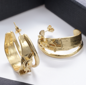 Saint Laurent YSL Cassandre Double Gold Metal Earrings Saint Laurent YSL Cassandre Double Gold Metal Earrings