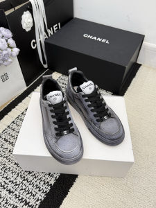 Chanel Gray Leather Sneakers