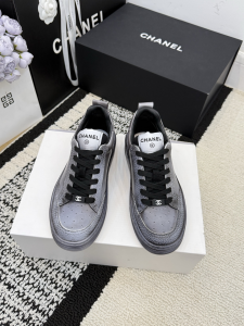 Chanel Gray Leather Sneakers