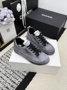 Chanel Gray Leather Sneakers