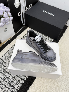Chanel Gray Leather Sneakers