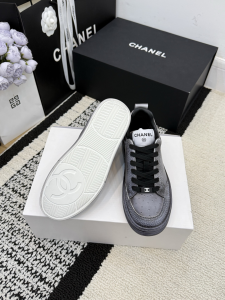 Chanel Gray Leather Sneakers