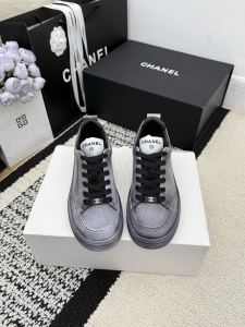 Chanel Gray Leather Sneakers