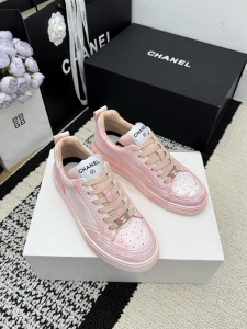 Chanel Pink Leather Sneakers