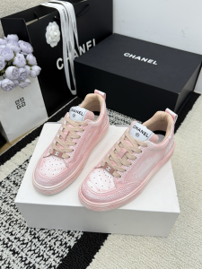 Chanel Pink Leather Sneakers