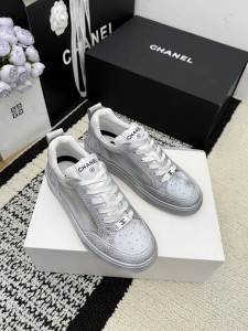 Chanel Silver Leather Sneakers
