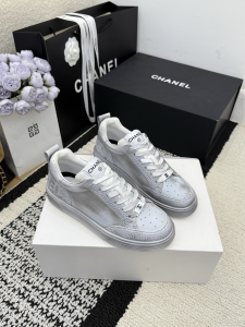 Chanel Silver Leather Sneakers