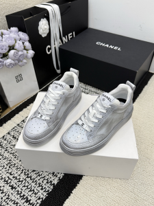 Chanel Silver Leather Sneakers