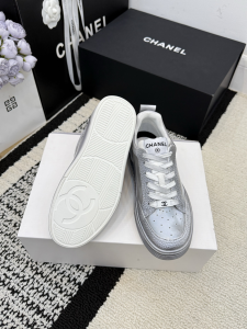 Chanel Silver Leather Sneakers