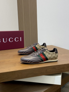 Gucci Lace Up Web Brown Leather and Beige GG Canvas Sneakers Gucci Lace Up Web Brown Leather and Beige GG Canvas Sneakers