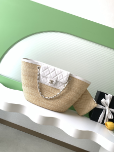 Chanel Maxi Large Shopping Bag Beige Braided Straw and White Lambskin Chanel Maxi Large Shopping Bag Beige Braided Straw and White Lambskin