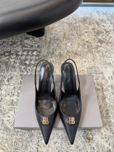 Balenciaga Knife BB Black Leather Slingback Pumps 75MM Balenciaga Knife BB Black Leather Slingback Pumps 75MM