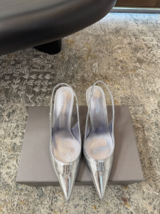 Balenciaga Knife BB Silver Leather Slingback Pumps 75MM Balenciaga Knife BB Silver Leather Slingback Pumps 75MM