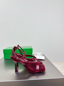 Bottega Veneta Riva Strap Red Leather and Shearling High Heeled Sandals 90MM Bottega Veneta Riva Strap Red Leather and Shearling High Heeled Sandals 90MM