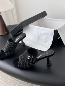 Chanel Allover Studs Black Suede Leather Heeled Sandals 70MM Chanel Allover Studs Black Suede Leather Heeled Sandals 70MM
