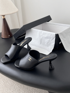 Chanel CC Black Calf Leather Heeled Sandals 70MM Chanel CC Black Calf Leather Heeled Sandals 70MM