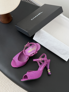 Chanel CC Logo Heeled Purple Leather Sandals 80MM Chanel CC Logo Heeled Purple Leather Sandals 80MM