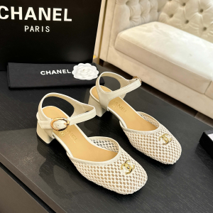 Chanel CC Logo White Fishnet and Leather Slingback Pumps Chanel CC Logo White Fishnet and Leather Slingback Pumps
