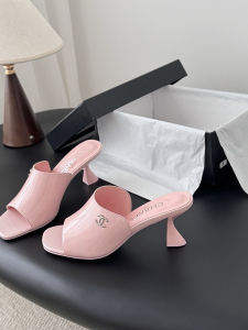 Chanel CC Pink Calf Leather Heeled Sandals 70MM Chanel CC Pink Calf Leather Heeled Sandals 70MM