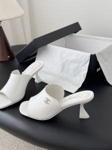 Chanel CC White Calf Leather Heeled Sandals 70MM Chanel CC White Calf Leather Heeled Sandals 70MM