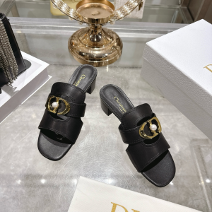 Dior 30 Montaigne Heeled Slides Sandals Black Calfskin Leather 35MM Dior 30 Montaigne Heeled Slides Sandals Black Calfskin Leather 35MM