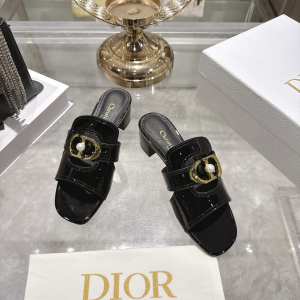 Dior 30 Montaigne Heeled Slides Sandals Black Patent Leather 35MM Dior 30 Montaigne Heeled Slides Sandals Black Patent Leather 35MM