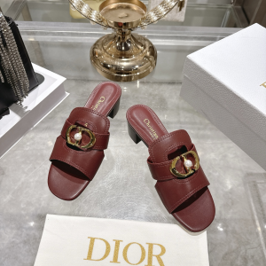 Dior 30 Montaigne Heeled Slides Sandals Red Calfskin Leather 35MM Dior 30 Montaigne Heeled Slides Sandals Red Calfskin Leather 35MM