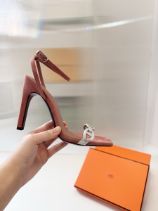 Hermes Luz High Heeled Sandals with Ankle Strap Red Suede Leather Hermes Luz High Heeled Sandals with Ankle Strap Red Suede Leather